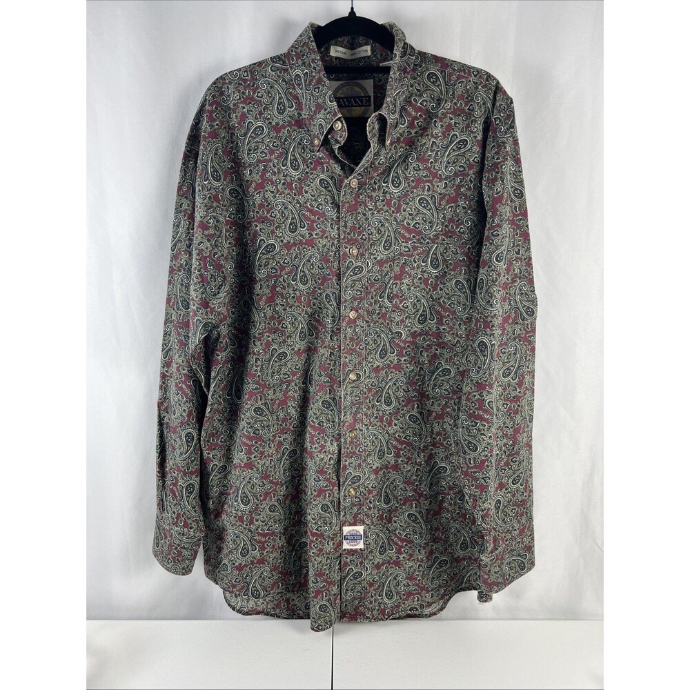 Men’s Vintage World of Savane Long Sleeve No Wrinkle 100% Cotton Shirt Size M